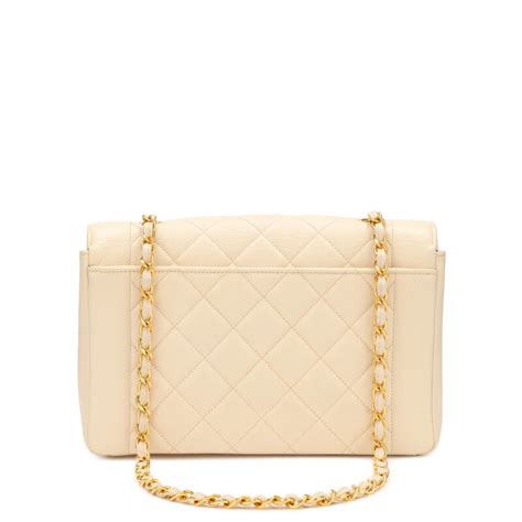 Chanel Vintage Ivory Beige Quilted Caviar Medium Diana Flap 